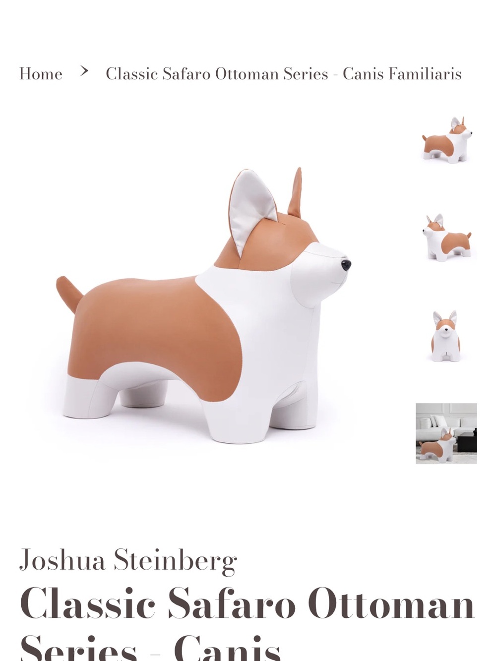 Classic Safaro Ottoman - White & Brown Dog Accent Stool